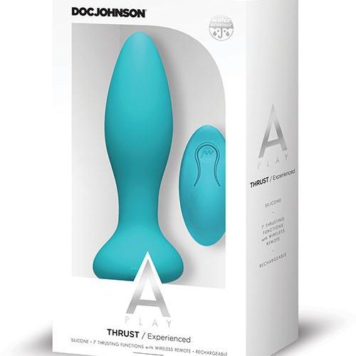 A-Play Thrust Rechargeable Silicone Anal Plug w/Remote - Slightly Legal Toys - A-Play Thrust Rechargeable Silicone Anal Plug w/Remote abs_plastic, Butt Plugs - Rechargeable, silicone, TL - Teal Doc Johnson